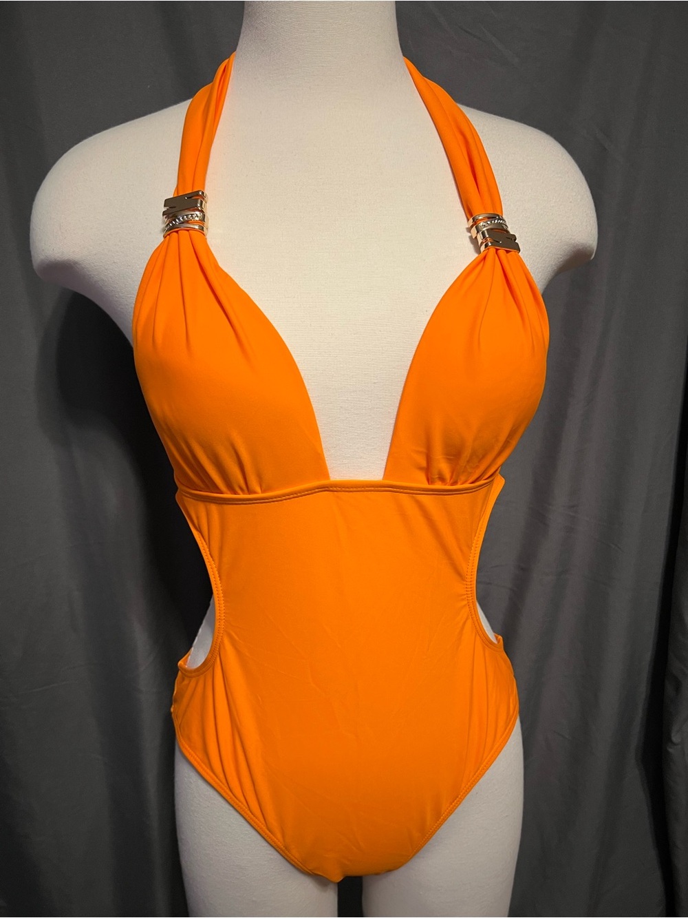 Vibrant Orange Halter One-Piece Swimsuit